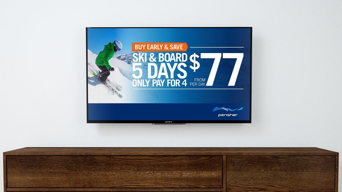 Perisher TV collateral featured on a wide screen display