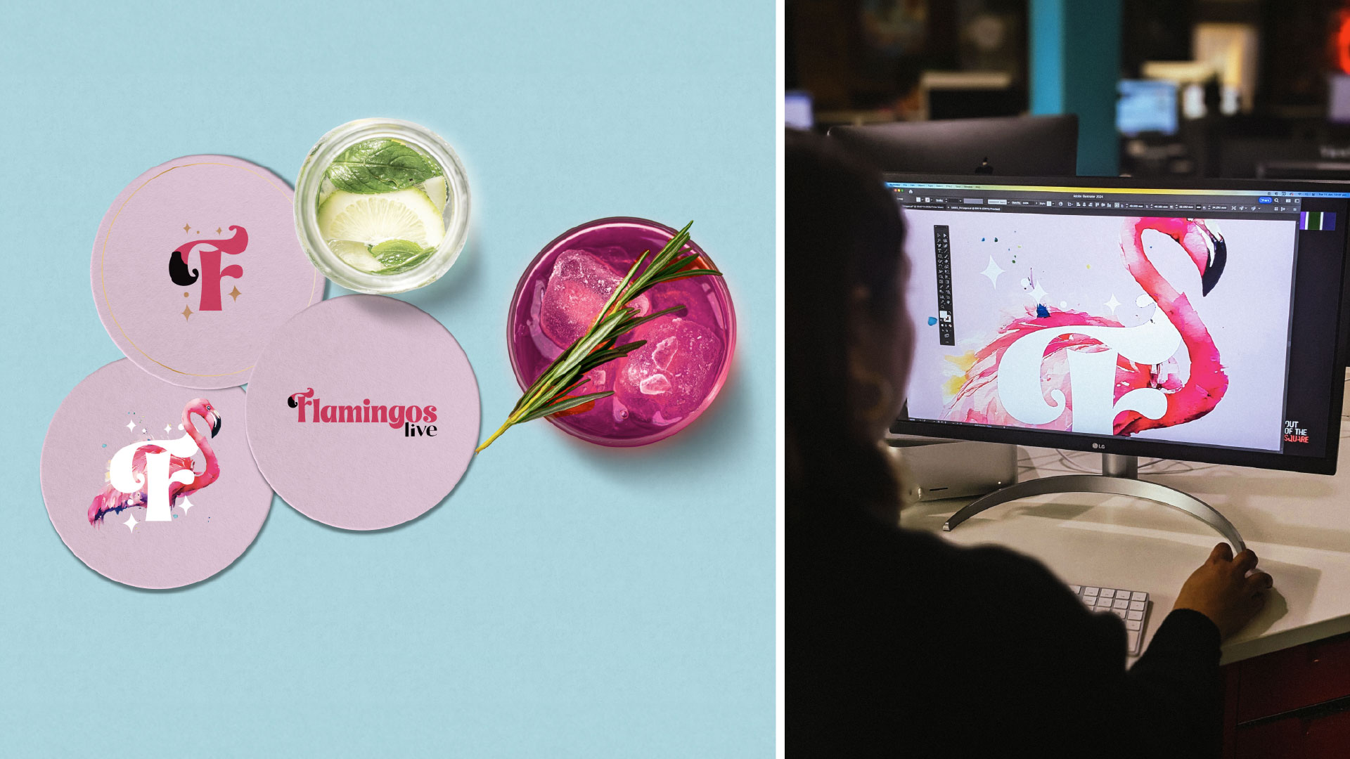 Flamingos Live Drink Coaster Mockups