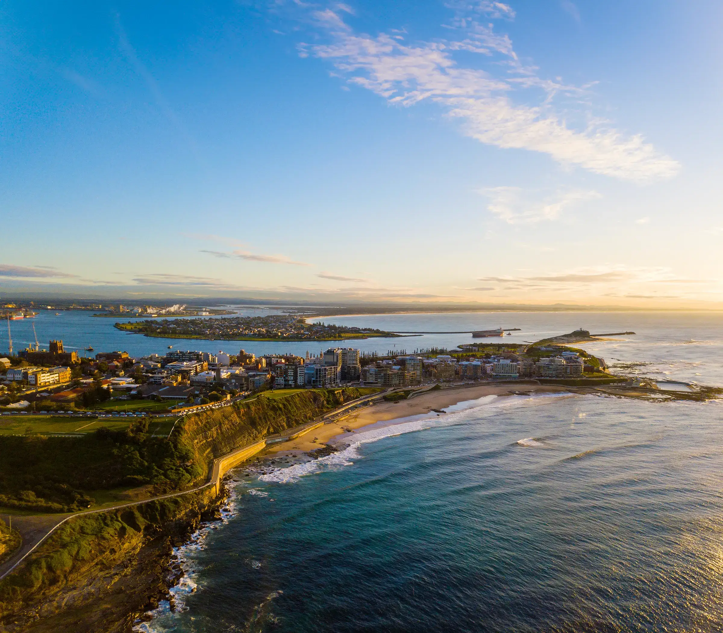 Newcastle coastline at sunset