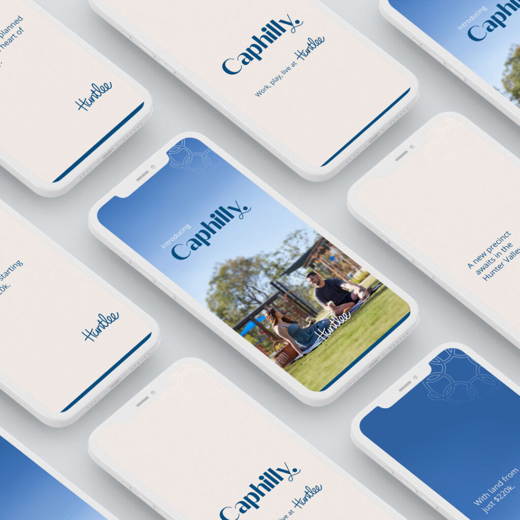Huntlee Caphilly social media/mobile phones mock up