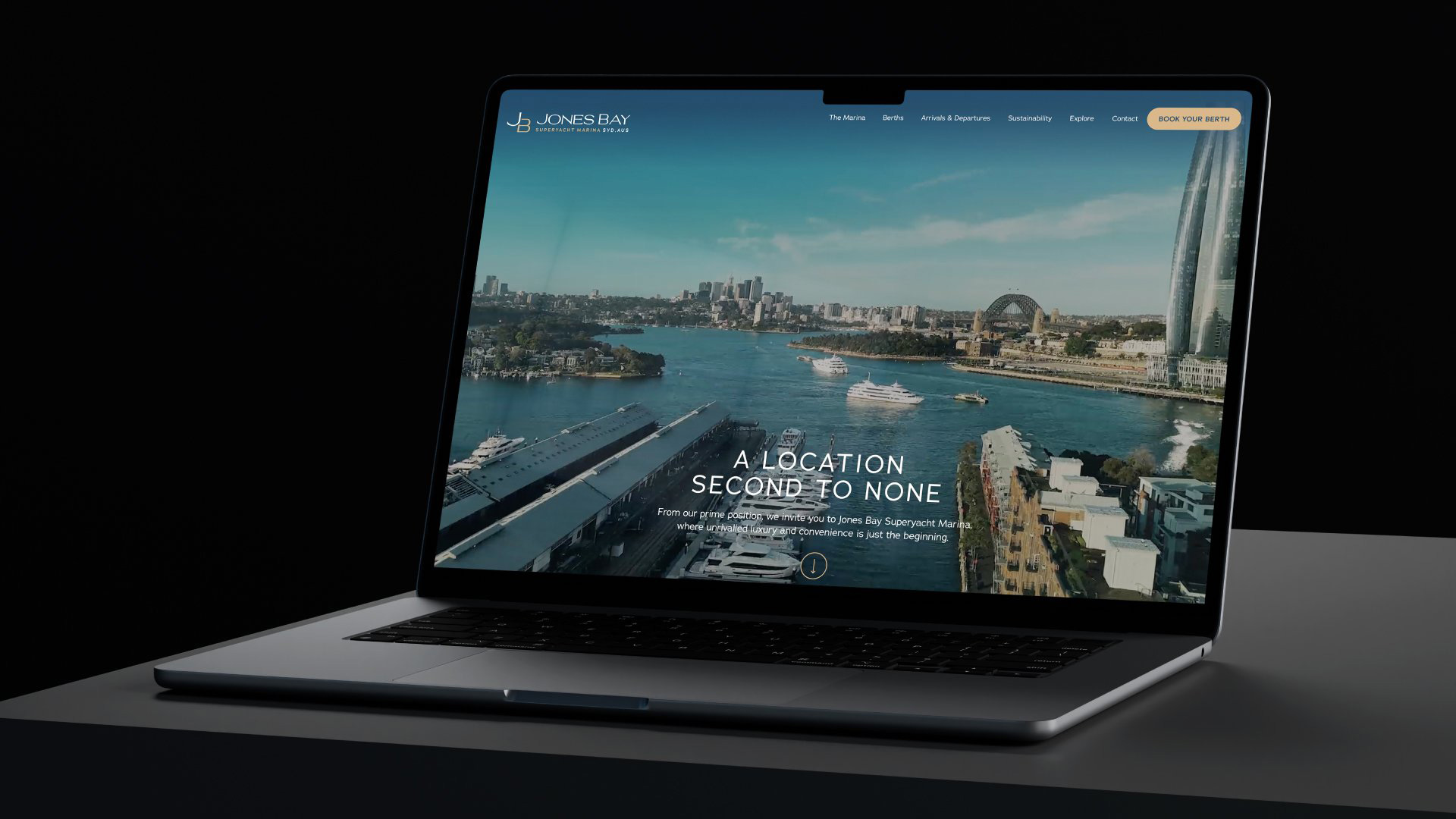 Jones Bay Superyacht Marina website desktop mock up.
